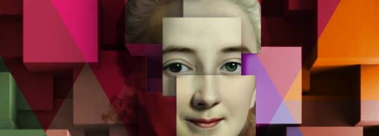 Fragmento da obra sobre Émilie du Châtelet. Detalhe do olhar.